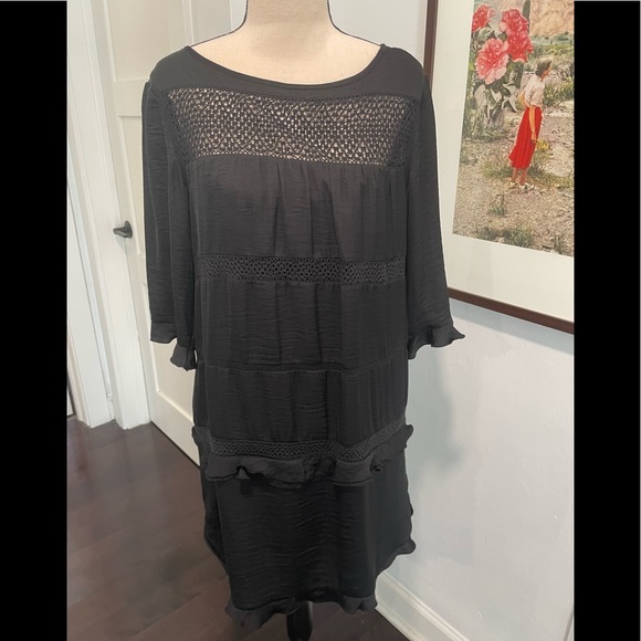 WHO WHAT WEAR satin and crochet ruffle dress - Picture 1 of 4